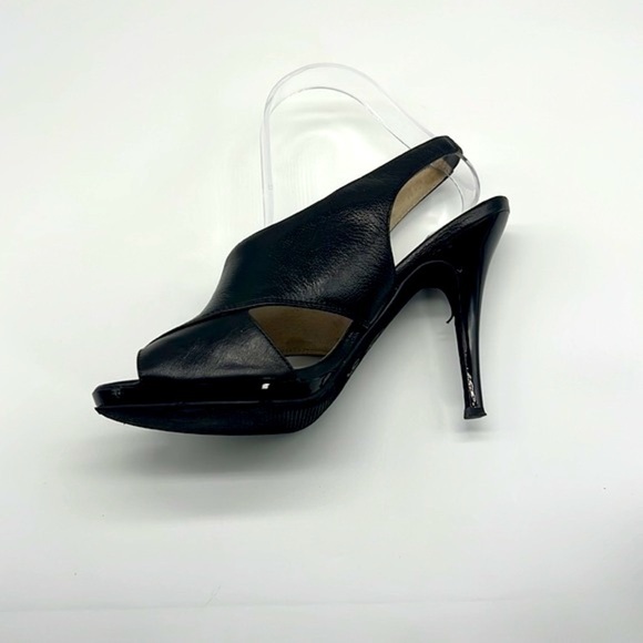 Michael Kors - Black & Patent Leather High Heels With Slingback Open Toe Size 9 - Picture 7 of 16